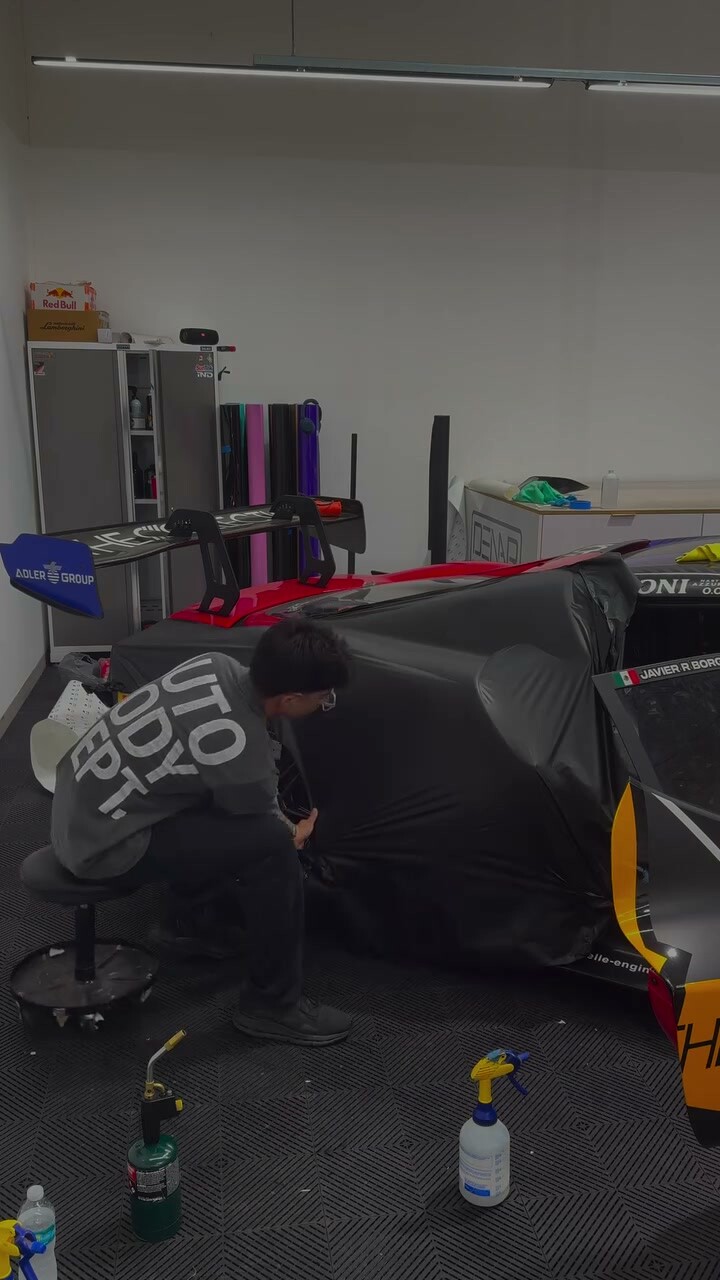 Ferrari 296 Challenge race car being wrapped
